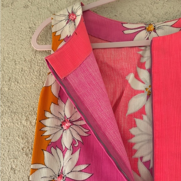 Vintage Hawaiian Homemade Barkcloth Floral Pink Orange Maxi Sheath Column Dress - Picture 4 of 13